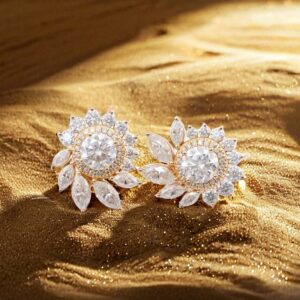 2ct Round Moissanite Halo Sunflower Earrings - Image 4