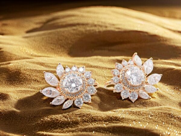 2ct Round Moissanite Halo Sunflower Earrings