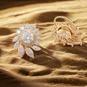 2ct Round Moissanite Halo Sunflower Earrings - Image 2