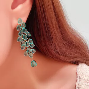 Green Leaf Tassel Earrings - Image 4