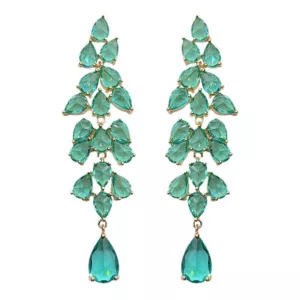 Green Leaf Tassel Earrings - Image 2