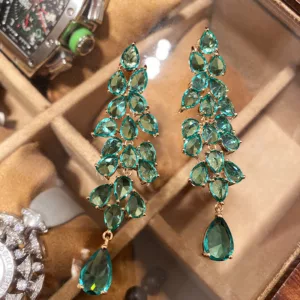 Green Leaf Tassel Earrings - Image 5