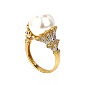 Italian Textured Carved Pearl Ring - Image 3