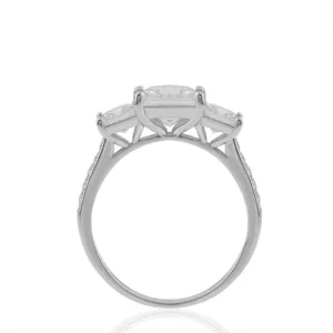 Princess Square  Moissanite Ring Tri-Stone in Sterling Silver - Image 6