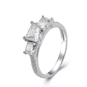 Princess Square  Moissanite Ring Tri-Stone in Sterling Silver - Image 4