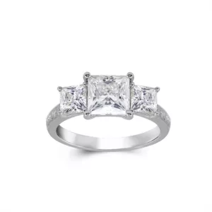 Princess Square  Moissanite Ring Tri-Stone in Sterling Silver - Image 3