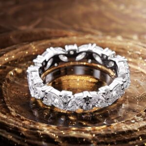 Marquise & Round Moissanite Leaf Stackable Band - Image 3