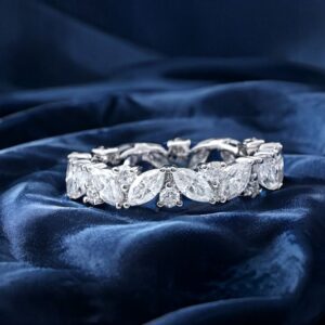 Marquise & Round Moissanite Leaf Stackable Band - Image 5